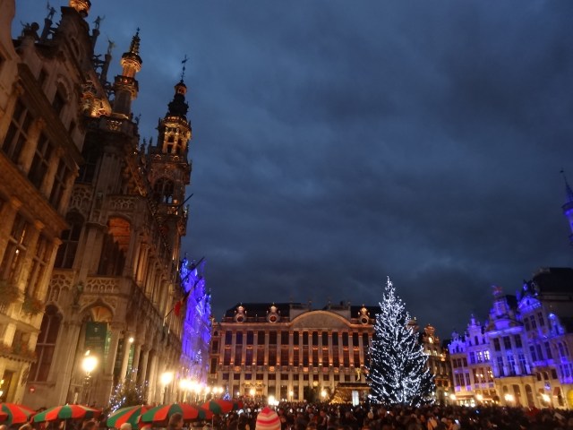 Son et lumiere in the Grand Place at Christmas.