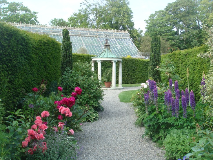 The double herbaceous borders and stone temple